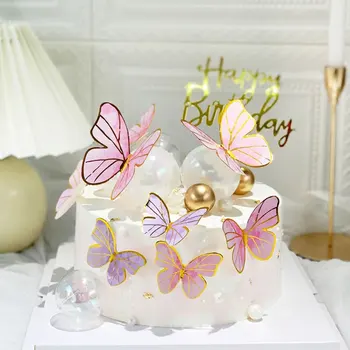 10шт Тисненые Золотисто-Розовые Топперы для торта с бабочками Принцесса Девушка Свадьба С Днем Рождения Декор для вечеринки Декор для Десертного торта Бабочка