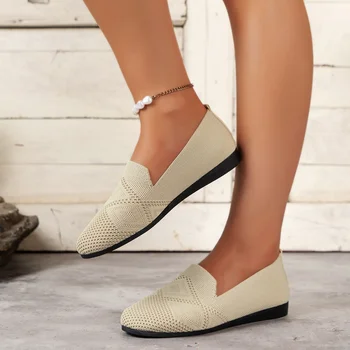 2023 Женская новая высококачественная обувь на плоской подошве, Летняя однотонная дышащая обувь на плоской подошве с круглым носком, модная повседневная женская обувь, Размер 35-42