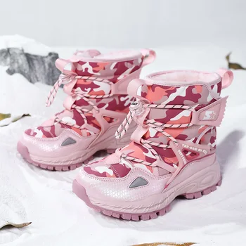 2023 Зимние новые детские зимние ботинки, плюшевые ботинки для мальчиков и девочек, модная теплая обувь, нескользящие водонепроницаемые уличные ботинки