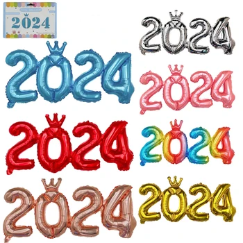 2024 Цифровая новогодняя корона из цельного воздушного шара, картон для вечеринки, украшение на годовщину, фон, воздушный шар на стене