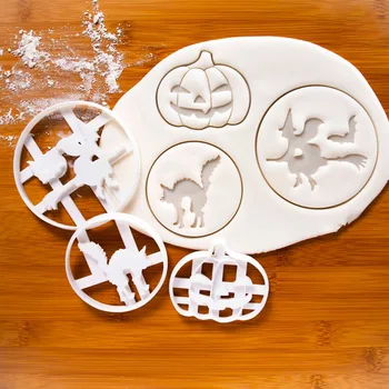 3D Формочки для печенья Halloween Pumpkin Witch Brain Cat Пластиковые Мультяшные Штампованные формы для печенья, Шоколадные формы для украшения торта