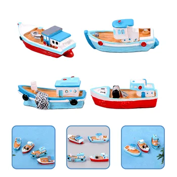 4 шт Украшения для рыбацкой лодки, украшения для пляжного торта из смолы, украшение для корабля, мини-маленький офис, модель детского кукольного домика