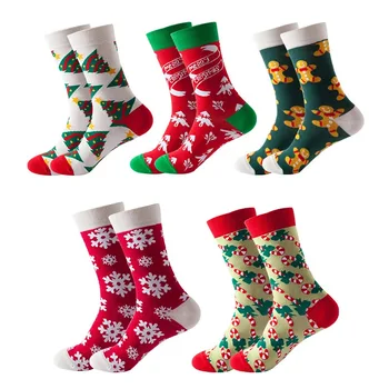 5 пар рождественских носков, осенне-зимние модные носки, Рождественская елка, Снежинки, носки средней длины для женщин и мужчин