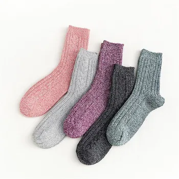 5 пар теплых шерстяных носков для женщин толстой вязки Thermal Crew Зимние теплые носки Большой рождественский чулок однотонные чулки