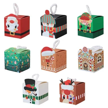 5 шт., Рождественские подарочные коробки, коробка для упаковки шоколадных конфет, печенья, сумка, украшения для Рождественской вечеринки для дома, Navidad, Новый Год, Рождество