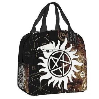 Bolsa de almuerzo aislada con símbolos supernaturales para mujer, fiambrera térmica portátil Winchester Brothers, bolsas de Picn