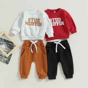 Citgeett, осенняя одежда для маленьких мальчиков и девочек, толстовка с длинными рукавами и эластичные брюки с буквенным принтом, весенне-осенняя одежда
