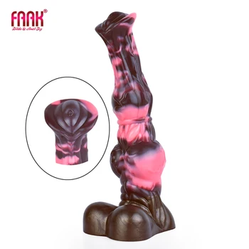 FAAK Реалистичный Лошадиный пенис с яичками Силиконовый фаллоимитатор с фантазийным животным узлом, Многоцветные Розовые секс-игрушки для женщин, Анальный Массаж