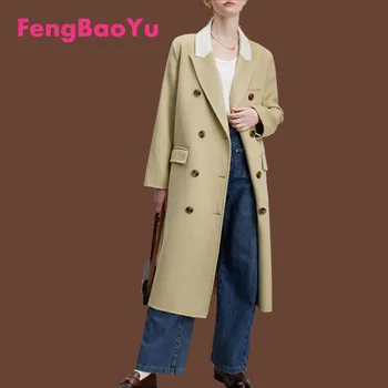 Fengbaoyu Осенне-Зимнее Шерстяное Женское Пальто Винтажный Костюм С Высоким Воротником, Двустороннее Кашемировое Шерстяное Пальто Средней длины, Бесплатная Доставка