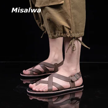 Misalwa Римские Кожаные Мужские Сандалии Повседневная Летняя Мужская Обувь На Плоской Подошве Sandalias