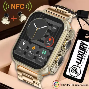 P-LUXURY 2023, Новая гарнитура, умные часы Two One, обновленная версия, 1,96-дюймовый Голосовой ассистент с NFC экраном, играющий музыку, умные часы