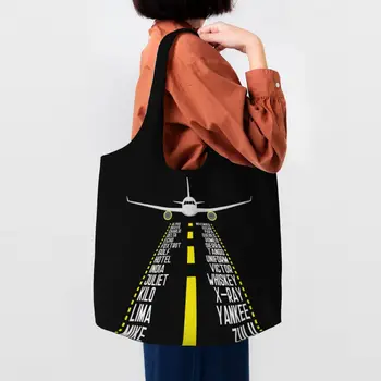 Pilot Alphabet Aviation Aircraft Подарочная сумка для покупок, многоразовый самолет-авиатор, холщовая сумка для покупок, сумка для покупок
