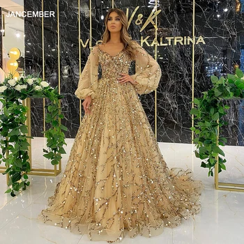 SS352 Роскошные мусульманские вечерние платья из Дубайского золота для женщин, свадебная вечеринка, элегантное арабское вечернее платье с длинным рукавом для выпускного вечера