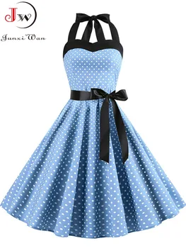 Y2K Винтажное платье на Бретелях в горошек 50s 60s, Готическое платье в стиле Пин-Ап, Рокабилли, Женское Сексуальное Вечернее платье в стиле Ретро