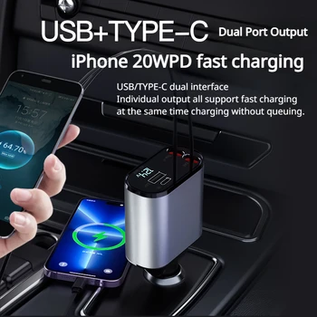 Автомобильное быстрое зарядное устройство Hipacool мощностью 100 Вт USB + Type-C, двухпортовый цифровой дисплей, металлическое автомобильное зарядное устройство, прикуриватель с кабельным автомобильным зарядным устройством