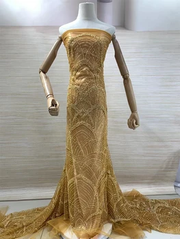 Африканская Свадебная Кружевная Ткань с Тяжелым Бисером, Нигерийские Блестки, Французский Тюль, Роскошное Вечернее платье, Высокое качество, 2023, Y8094