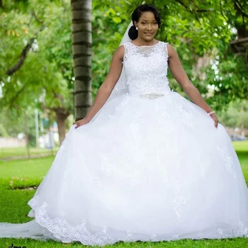 Белое тюлевое свадебное платье с кружевным шлейфом и аппликацией в виде шара, свадебное платье 