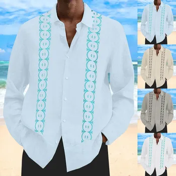 Бирюзовый топ с одним карманом, весенне-летний топ с отворотом и пуговицами, Мужская рубашка с принтом, Мужские рубашки, Повседневное приталенное платье