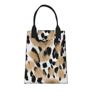 Большая Модная Продуктовая сумка с ручками Леопардовой фактуры, Многоразовая Хозяйственная сумка Из прочной Винтажной Хлопчатобумажной ткани