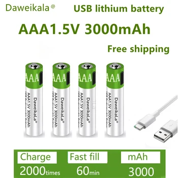 Быстрая зарядка литий-ионного аккумулятора емкостью 1,5 ВААА емкостью 3000 мАч и перезаряжаемого через USB литиевого аккумулятора USB для игрушечной клавиатуры