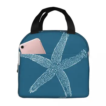 Винтажная иллюстрация морской звезды бирюзово-голубые термоизолированные пакеты для ланча Контейнер для еды Изолированная сумка-холодильник Сумка-тоут Ланч-бокс Офис