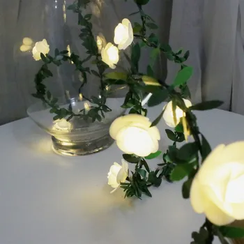 Гирлянды из роз, искусственная цветочная гирлянда со светодиодными гирляндами, декор из розовой лозы для рождественских свадебных букетов, домашней вечеринки