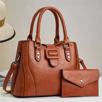 Горячая распродажа женской сумки 2023New Fashion Commuter из кожи в стиле ретро Большой емкости, комплект из двух предметов, сумка через плечо на одно плечо