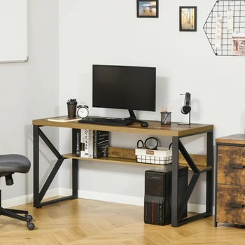 Деревенский дизайн, 55-дюймовый промышленный письменный стол с полкой для хранения внизу, компьютерный стол с К-образной стальной рамой для домашнего офиса