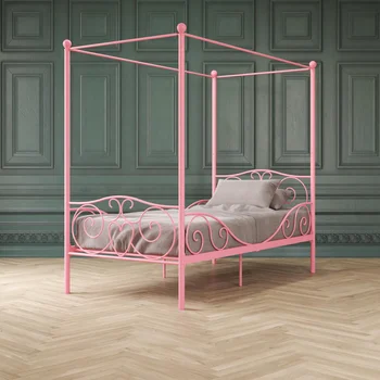 Детская кровать с металлическим балдахином DHP, двуспальная, розовая мебель для спальни каркас кровати мебель для спальни