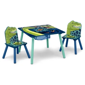 Детский стол-динозавр Delta и набор стульев для хранения (2 стула в комплекте) - Сертификат Greenguard Gold, Синий / Зеленый