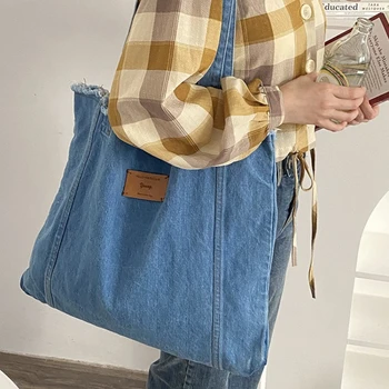 Джинсовая женская сумка для покупок с буквами большой емкости, дизайнерская женская ручная сумка, большие джинсы, женские холщовые повседневные сумки через плечо