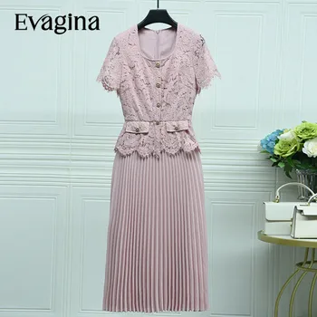 Длинное плиссированное платье Evagina в стиле пэчворк с завышенной талией, весенне-летние женские новые праздничные платья с квадратным воротником и короткими рукавами
