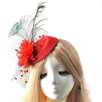 Женская винтажная шляпа-пиллбокс с цветочной сетчатой вуалью из перьев для чаепития, свадебный костюм, Элегантная шляпа-чародей, реквизит для косплея, головные уборы