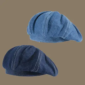 Женская кепка Стильные винтажные шляпы газетчика для женщин Мягкие теплые моющиеся шляпы художника с художественным оттенком для осеннезимней моды