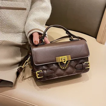 Женская сумка 2023, новая модная сумка через плечо с замком, простая Ретро портативная маленькая квадратная сумка из искусственной кожи, сумка Lingge