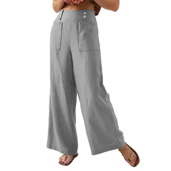 Женские брюки-карго, осенние повседневные однотонные укороченные брюки на пуговицах, эластичная Высокая талия, Широкие брюки с карманами.