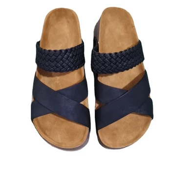 Женские плетеные пляжные сандалии на толстой подошве с перекрещивающимся ремешком Женские сандалии из натуральной кожи для обуви в праздничном стиле