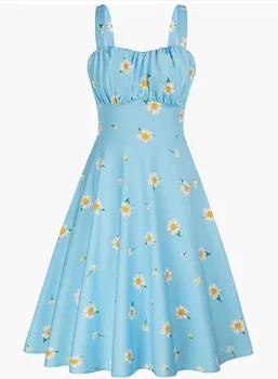 Женское винтажное летнее милое платье Миди без рукавов с цветочными рюшами