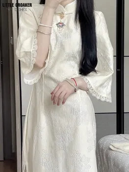Женщины 2023, новое Весенне-летнее платье с разрезным рукавом в улучшенном стиле Ципао Чонсам, мисс Ретро, новое платье в китайском национальном стиле
