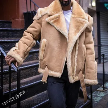 Замшевая мотоциклетная модная куртка тяжелой промышленности, пальто из утолщенного хлопка с большими лацканами, карман на молнии сбоку, мужское верхнее пальто