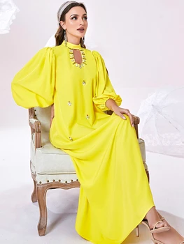 Ид С Рукавом Фонариком Вечерние Мусульманские Длинные Платья для Женщин Платье Джалабия Абая Кимоно Макси Халат Марокканский Кафтан Вечерние Vestidos 2023