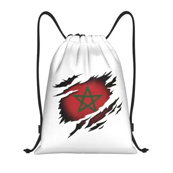 Изготовленная на заказ Марокканская сумка с разорванным флагом Марокко на шнурке для покупок Рюкзаки для Йоги Мужские Женские Спортивные сумки для спортзала
