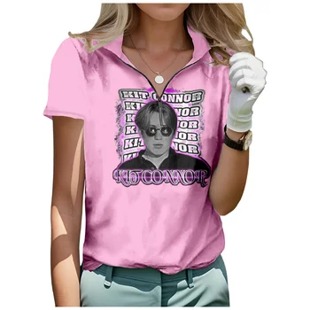 Кит Коннор Рубашка с коротким рукавом Воротник стойка Топы на молнии Женская мода Рубашки для гольфа Спортивная одежда