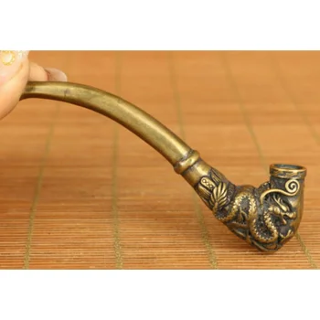 Китайская латунная статуэтка дракона Феникса ручной работы, табачная трубка, украшение для табачных трубок