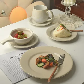 Креативная керамическая тарелка, выполненная вручную, Декоративные тарелки для фруктовых салатов, Столешницы для гостиной, Тарелки для хлеба, Европейские Кухонные столовые приборы