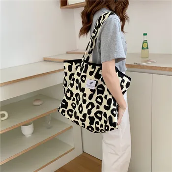 Леопардовая шикарная сумка 2023 года, Холщовая женская сумка-тоут, Корейская сумка для покупок, большая сумка Bolsa, Повседневная сумка, Новая