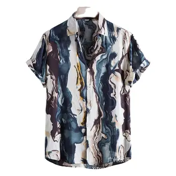 Лето 2023, Новый молодежный мужской топ, Повседневная Пляжная Тропическая Гавайская Дышащая Легкая хлопковая рубашка Поло с коротким рукавом