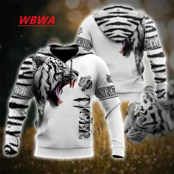 Модные весенне-осенние толстовки WBWA с животными, белые мужские толстовки с 3D-принтом в виде тигровой шкуры, пуловер унисекс, повседневная куртка