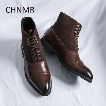 Модные мужские короткие ботинки Челси CHNMR, модельные туфли с острым носком, кожаные, резиновые, дизайнерские, большого размера, с ремешком, удобные, роскошные