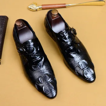 Мужская офисная обувь из натуральной кожи с двойной пряжкой, черные модные мужские лоферы, оксфорды без застежки, мужская обувь